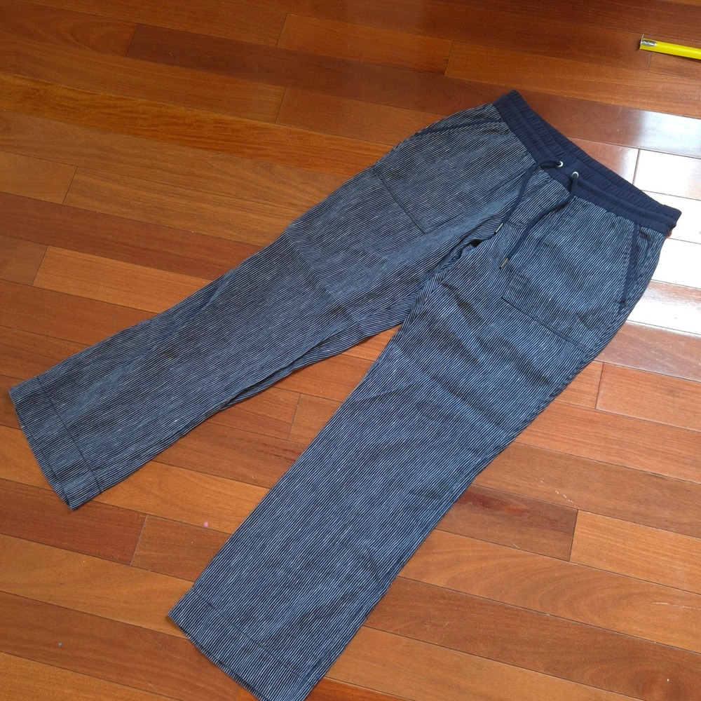 Athleta Pinstripe Linen Joggers Women 6 Blue Drawstring Casual Pants 211073-00